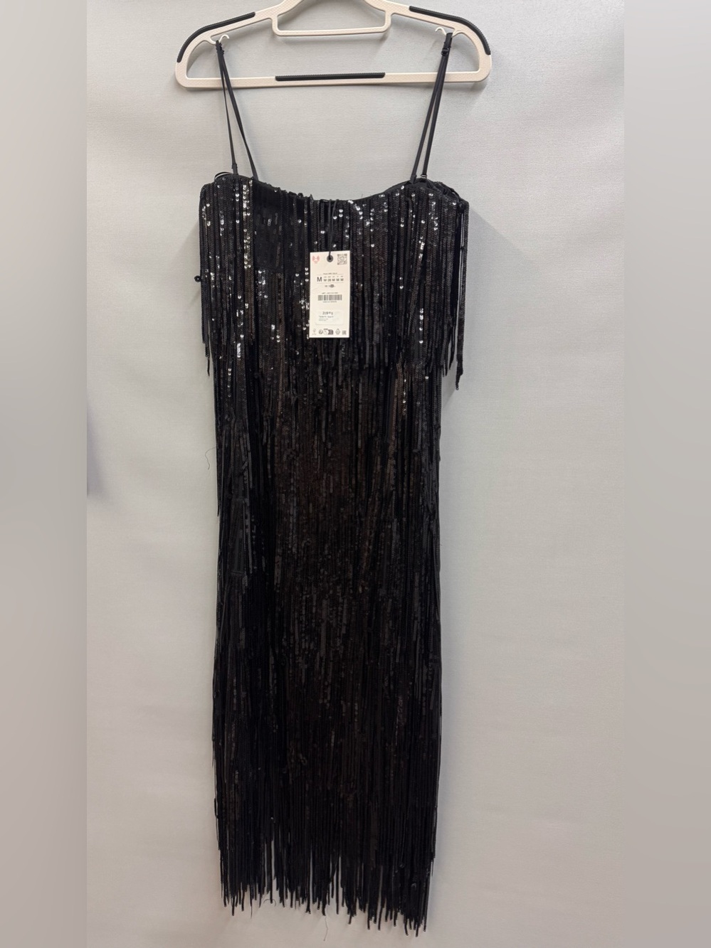 Zara Black Sequin Fringe Midi Skirt